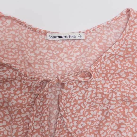 Abercrombie & Fitch Peach White Mini Dress Women's Small Tie Neck - Picture 14 of 16